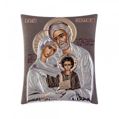 The Holy Family, Elegant Handmade Silver 925 Greek Orthodox icon, Byzantine art wall hanging on wood plaque icon, religious icon home decor - TheHolyArt