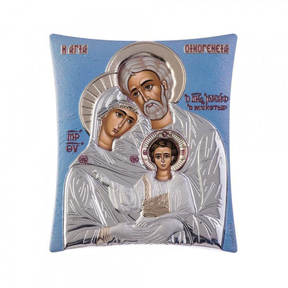 The Holy Family, Elegant Handmade Silver 925 Greek Orthodox icon, Byzantine art wall hanging on wood plaque icon, religious icon home decor - TheHolyArt