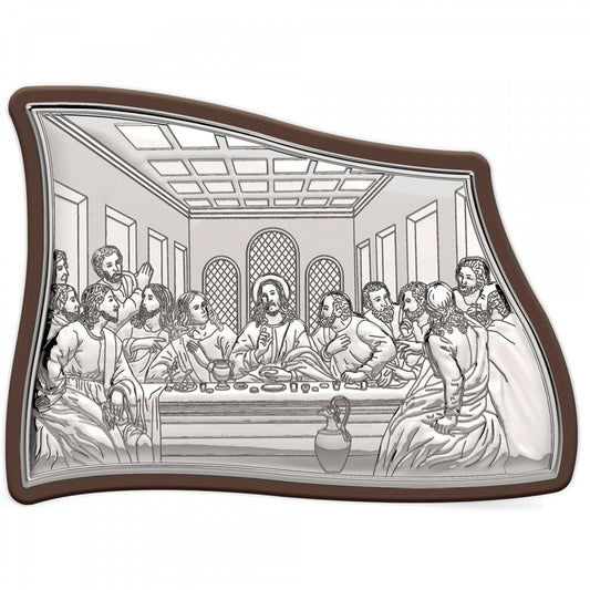 The Last Supper, The Mystical Supper, Modern Handmade Silver 925 Greek Orthodox icon, Byzantine art wall hanging on wood plaque icon, religious icon home decor - TheHolyArt