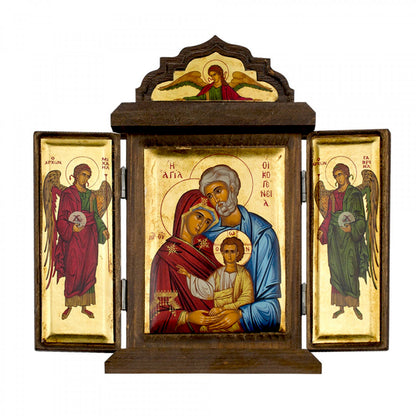 Triptychon Jungfrau Maria Ikone Panagia Axion Esti Erzengel Michael Erzengel Gabriel, handgefertigte griechisch-orthodoxe Ikone aus Silber 999, byzantinische Kunst zum Wandbehang auf Holztafel, religiöse Ikone