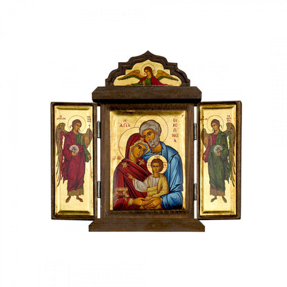 Triptychon Jungfrau Maria Ikone Panagia Axion Esti Erzengel Michael Erzengel Gabriel, handgefertigte griechisch-orthodoxe Ikone aus Silber 999, byzantinische Kunst zum Wandbehang auf Holztafel, religiöse Ikone