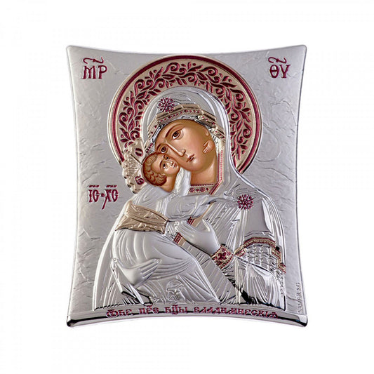 Virgin Mary icon Panagia of Vladimir, Elegant Handmade Silver 925 Greek Orthodox icon of Panagia of Vladimir, Byzantine art wall hanging on wood plaque icon, religious icon home decor