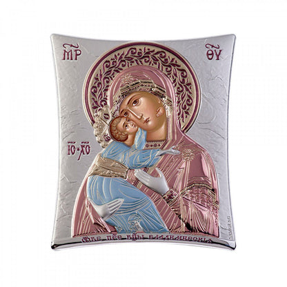 Ikone der Jungfrau Maria / Panagia Glykophilousa, elegante handgefertigte griechisch-orthodoxe Ikone der Jungfrau Maria / Panagia Glykophilousa (Süßer Kuss), byzantinische Kunst zum Wandbehang auf Holztafel-Ikone, religiöse Heimdekoration