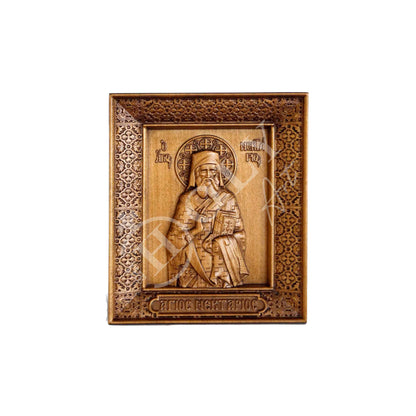 Saint Nectarios icon, Handmade Hand Carved Wooden Greek Orthodox icon of St Nektarios, Byzantine art wall hanging on wood plaque icon, religious decor - TheHolyArt
