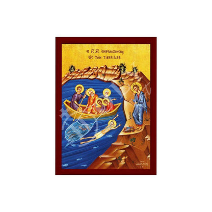 Jesus Christ by the Sea of Tiberias icon, Handmade Greek Orthodox icon of our Lord Byzantine religious art wall hanging on wood plaque - TheHolyArt