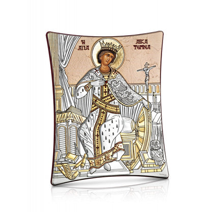 Saint Catherine of Sinai sterling silver 925 Orthodox icon, gold-plated Byzantine, handmade in Greece