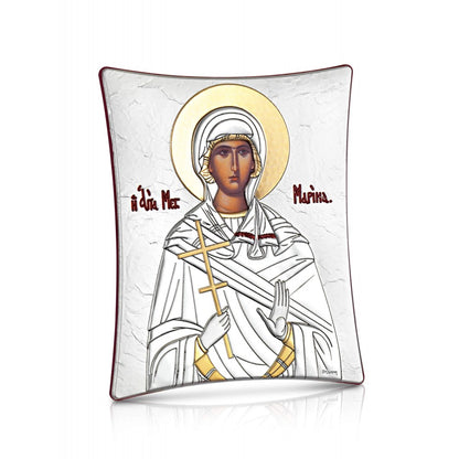 Saint Marina sterling silver 925 Orthodox icon, gold-plated Byzantine, handmade in Greece