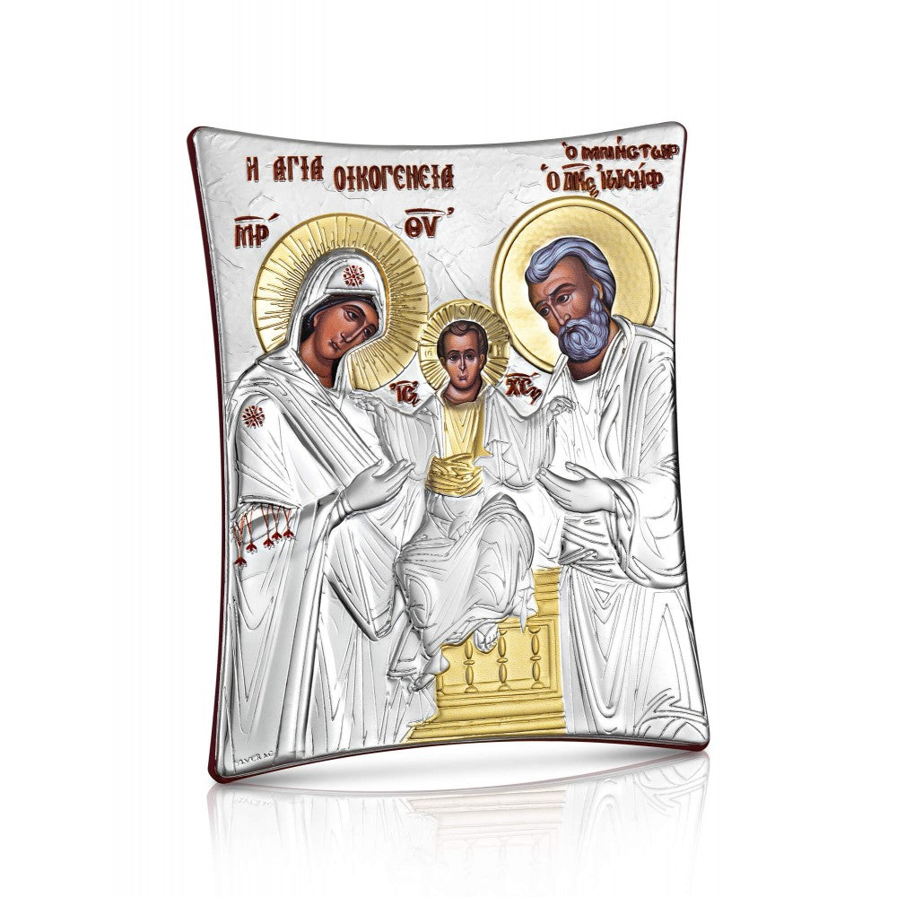 The Holy Family sterling silver 925 Orthodox icon, gold-plated Byzantine, handmade in Greece