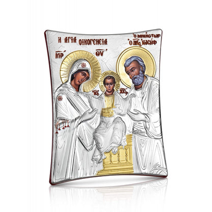 The Holy Family sterling silver 925 Orthodox icon, gold-plated Byzantine, handmade in Greece