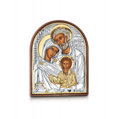 The Holy Family miniature sterling silver 925 Orthodox icon, gold-plated Byzantine, handmade in Greece