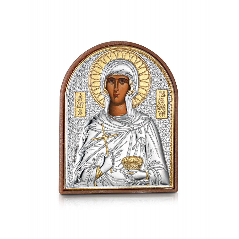 Saint Paraskevi miniature sterling silver 925 Orthodox icon, gold-plated Byzantine, handmade in Greece