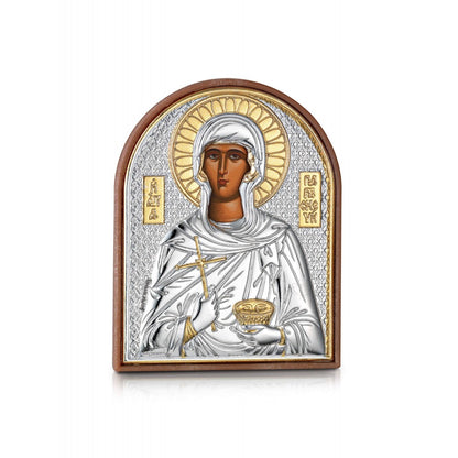 Saint Paraskevi miniature sterling silver 925 Orthodox icon, gold-plated Byzantine, handmade in Greece