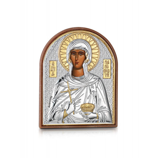 Saint Paraskevi miniature sterling silver 925 Orthodox icon, gold-plated Byzantine, handmade in Greece