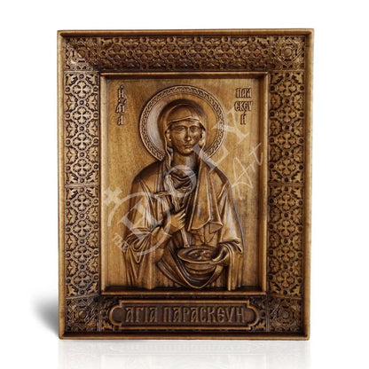 Saint Paraskevi icon, Handmade Hand Carved Wooden Greek Orthodox icon of St Paraskevi of Rome, Byzantine art wall hanging icon plaque, religious decor - TheHolyArt