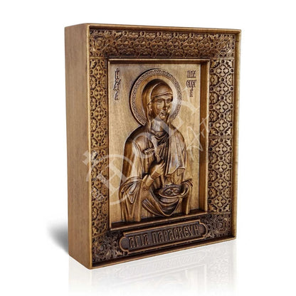 Saint Paraskevi icon, Handmade Hand Carved Wooden Greek Orthodox icon of St Paraskevi of Rome, Byzantine art wall hanging icon plaque, religious decor - TheHolyArt