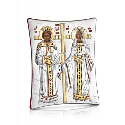 Saints Constantine & Helen sterling silver 925 Orthodox icon, gold-plated Byzantine, handmade in Greece