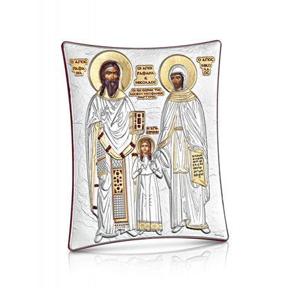 Saints Raphael, Nicholas & Irene sterling silver 925 Orthodox icon, gold-plated Byzantine, handmade in Greece