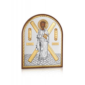Saint Andrew the First-Called miniature sterling silver 925 Orthodox icon, gold-plated Byzantine, handmade in Greece