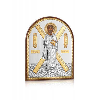 Saint Andrew the First-Called miniature sterling silver 925 Orthodox icon, gold-plated Byzantine, handmade in Greece