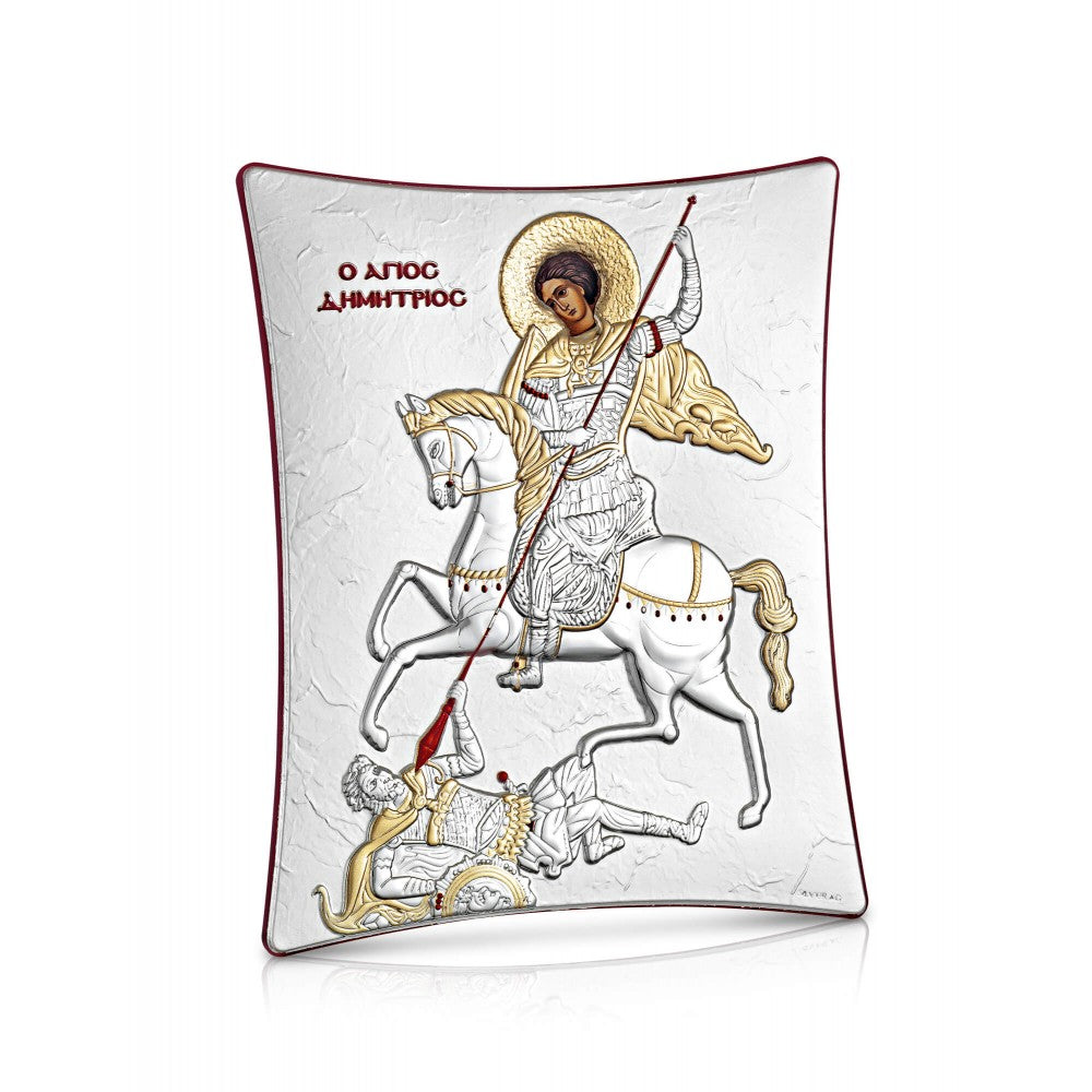Saint Demetrius sterling silver 925 Orthodox icon, gold-plated Byzantine, handmade in Greece