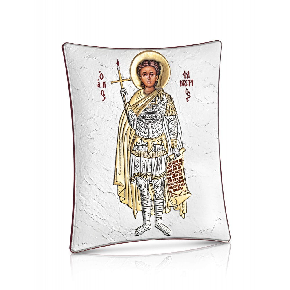 Saint Phanourios (Full-Body) sterling silver 925 Orthodox icon, gold-plated Byzantine, handmade in Greece