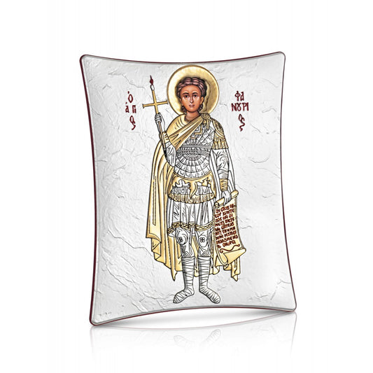 Saint Phanourios (Full-Body) sterling silver 925 Orthodox icon, gold-plated Byzantine, handmade in Greece