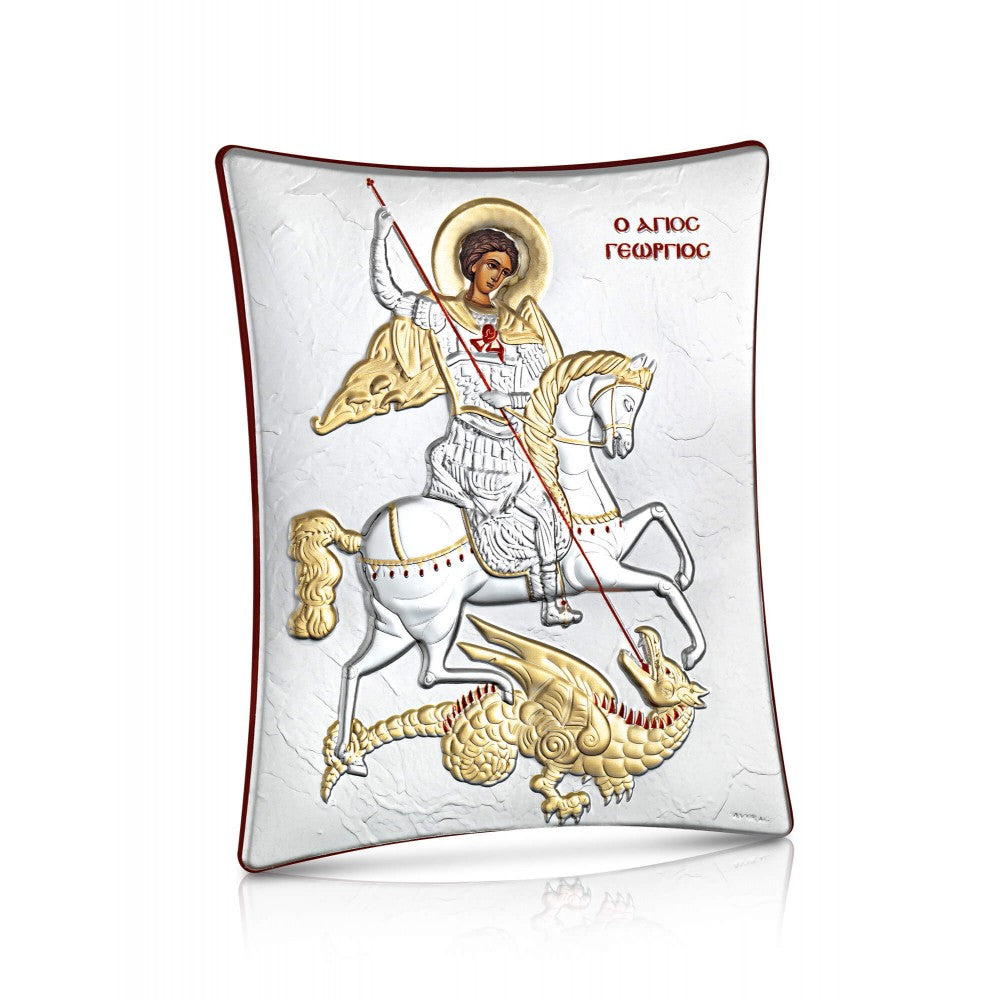 Saint George sterling silver 925 Orthodox icon, gold-plated Byzantine, handmade in Greece