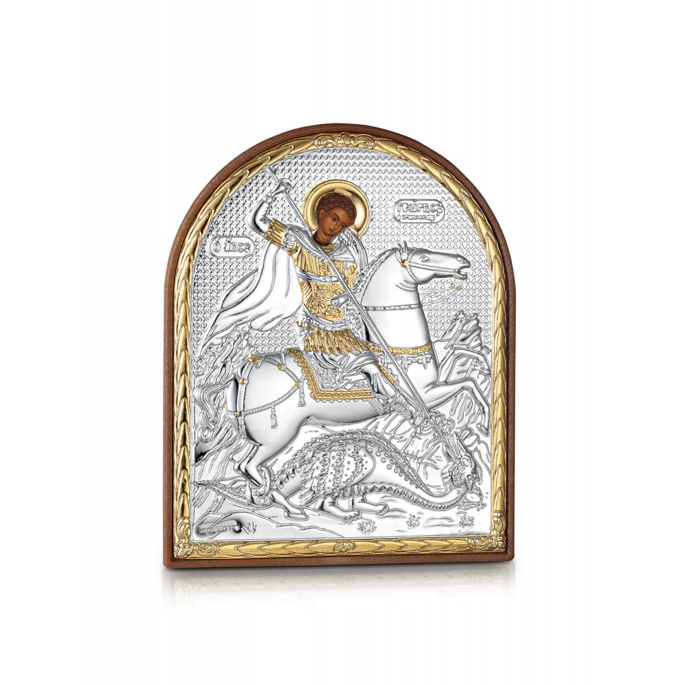 Saint George miniature sterling silver 925 Orthodox icon, gold-plated Byzantine, handmade in Greece