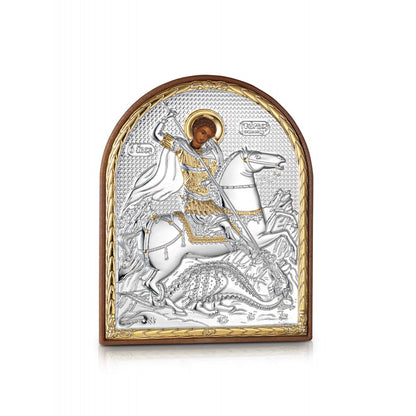 Saint George miniature sterling silver 925 Orthodox icon, gold-plated Byzantine, handmade in Greece