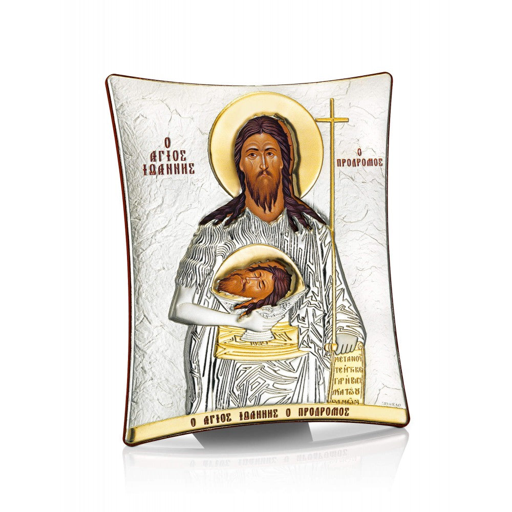 Saint John the Forerunner sterling silver 925 Orthodox icon, gold-plated Byzantine, handmade in Greece