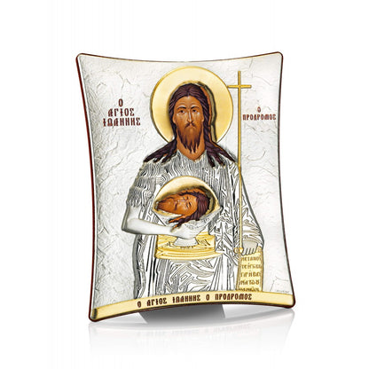 Saint John the Forerunner sterling silver 925 Orthodox icon, gold-plated Byzantine, handmade in Greece