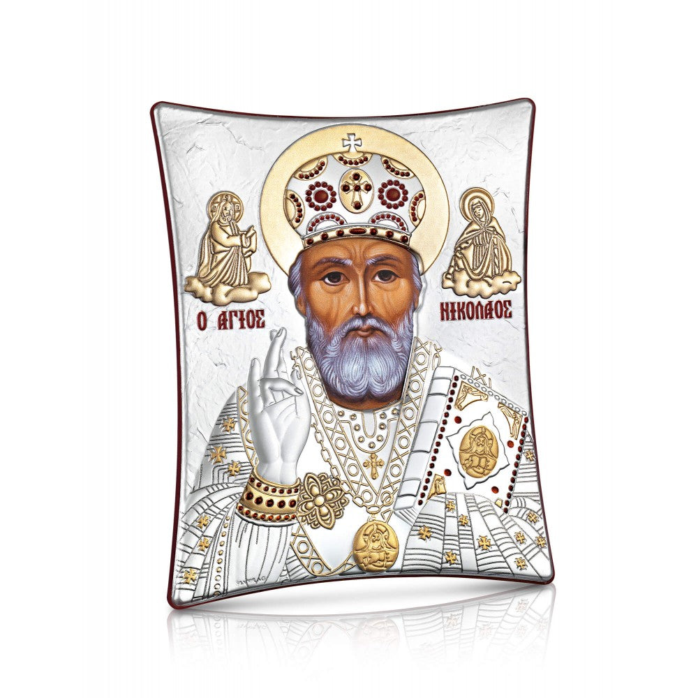Saint Nicholas sterling silver 925 Orthodox icon, gold-plated Byzantine, handmade in Greece