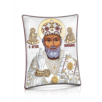 Saint Nicholas sterling silver 925 Orthodox icon, gold-plated Byzantine, handmade in Greece