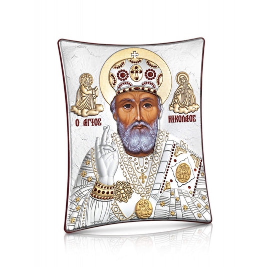 Saint Nicholas sterling silver 925 Orthodox icon, gold-plated Byzantine, handmade in Greece