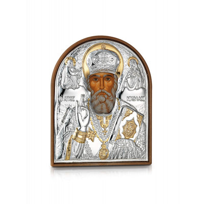 Saint Nicholas miniature sterling silver 925 Orthodox icon, gold-plated Byzantine, handmade in Greece