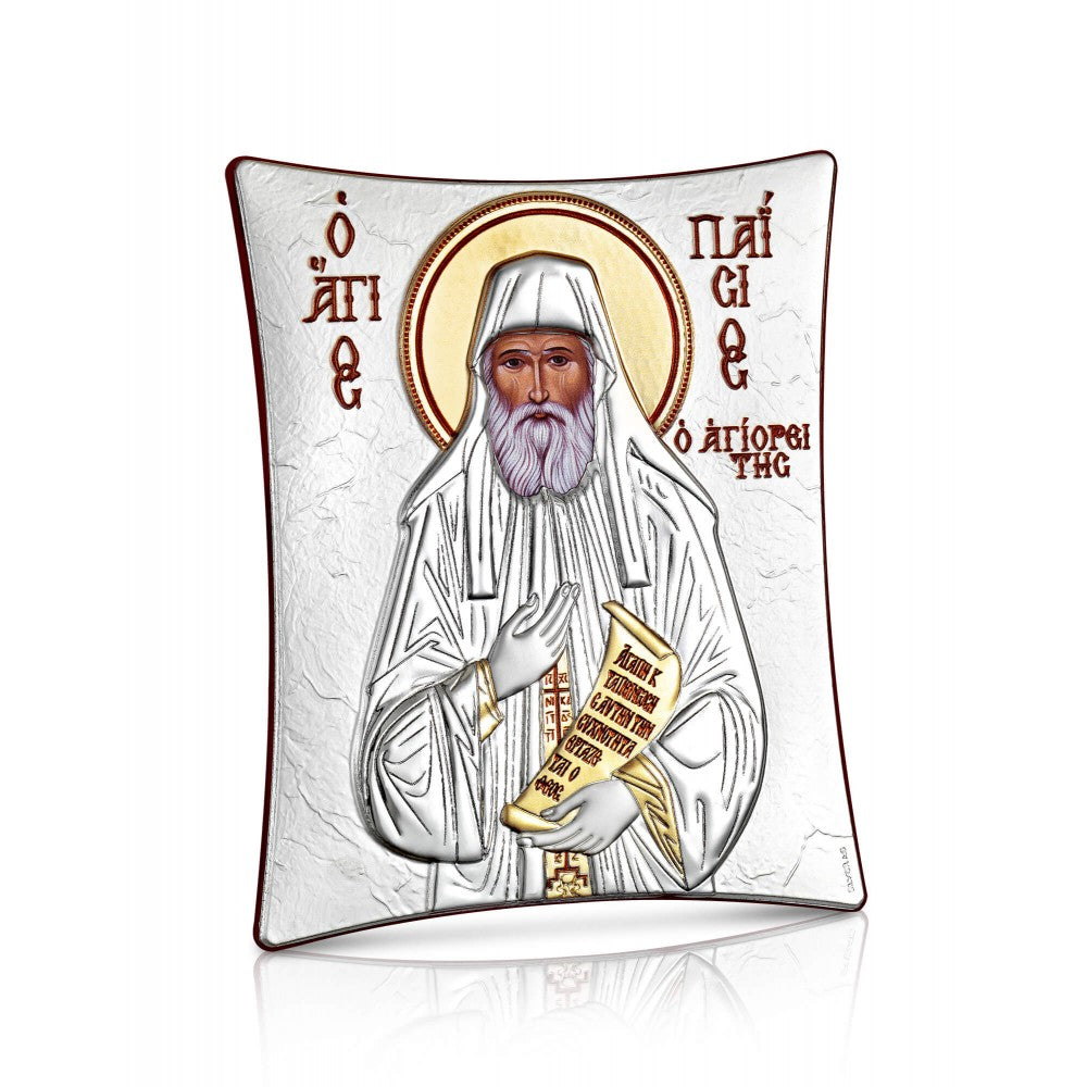 Saint Paisios the Athonite sterling silver 925 Orthodox icon, gold-plated Byzantine, handmade in Greece