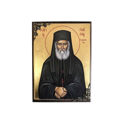 Saint Paisios the Athonite Greek Orthodox serigraphy icon on wood with metal corners - TheHolyArt