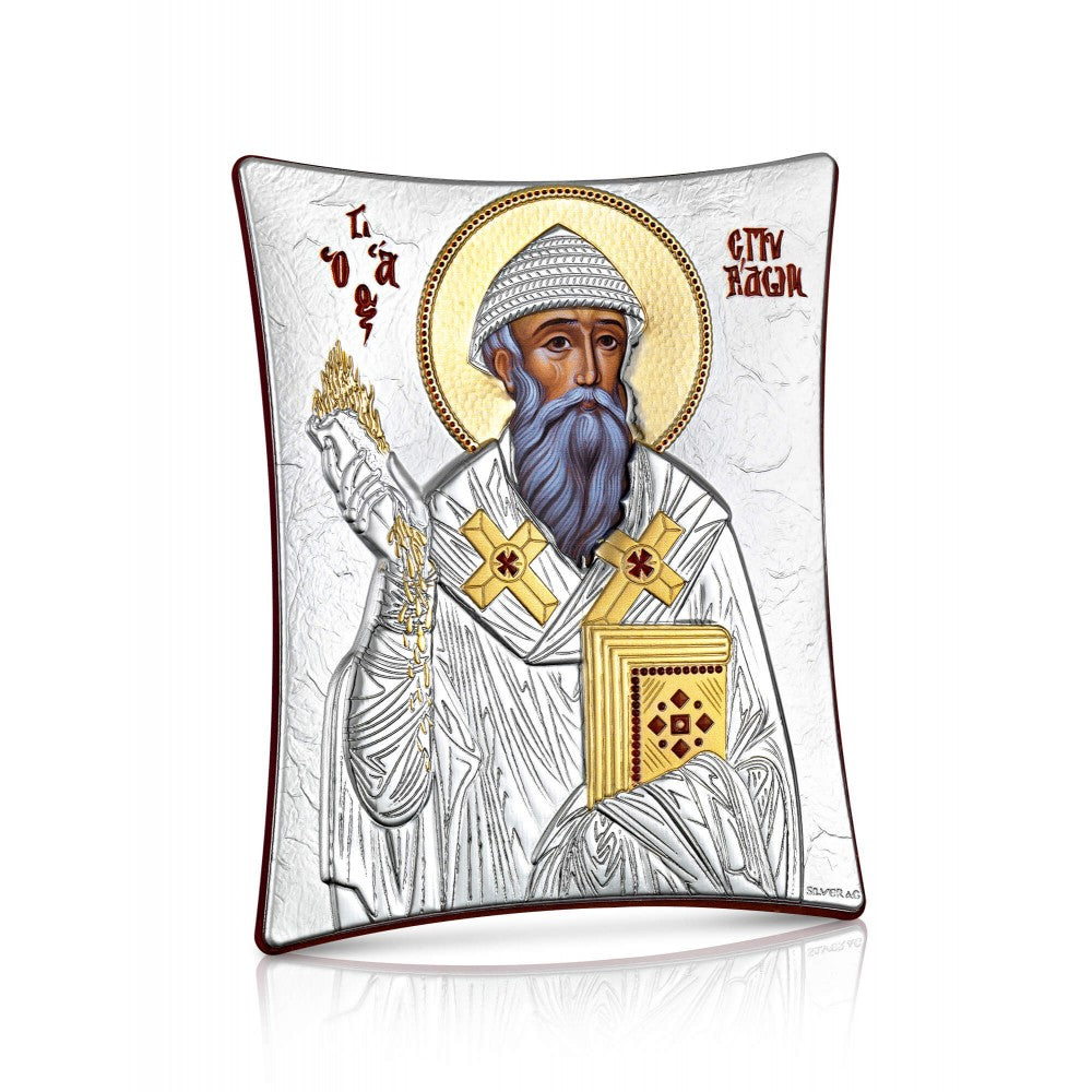 Saint Spyridon sterling silver 925 Orthodox icon, gold-plated Byzantine, handmade in Greece