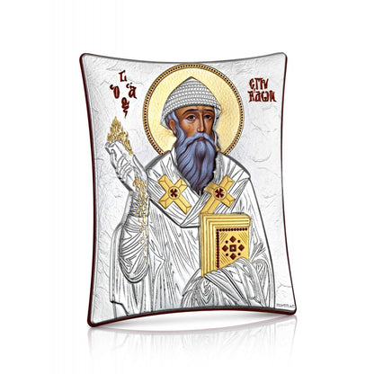 Saint Spyridon sterling silver 925 Orthodox icon, gold-plated Byzantine, handmade in Greece