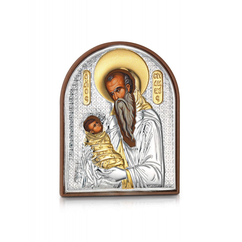 Saint Stylianos miniature sterling silver 925 Orthodox icon, gold-plated Byzantine, handmade in Greece