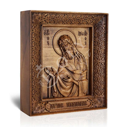 Saint John icon, Handmade Hand Carved Wooden Greek Orthodox icon of St John Baptist, Byzantine art wall hanging of the Forerunner wood plaque, religious decor - TheHolyArt