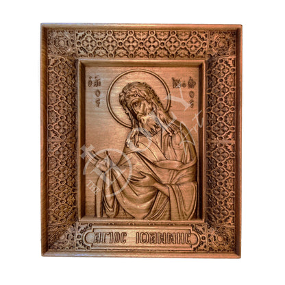 Saint John icon, Handmade Hand Carved Wooden Greek Orthodox icon of St John Baptist, Byzantine art wall hanging of the Forerunner wood plaque, religious decor - TheHolyArt