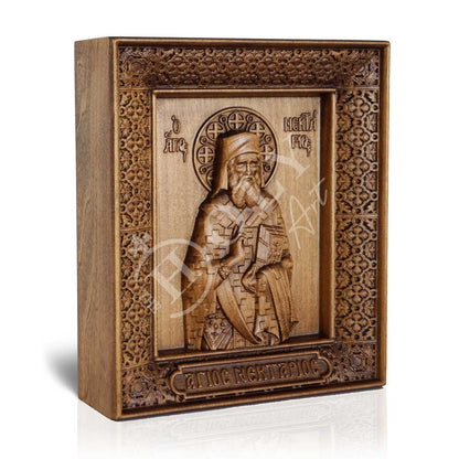 Saint Nectarios icon, Handmade Hand Carved Wooden Greek Orthodox icon of St Nektarios, Byzantine art wall hanging on wood plaque icon, religious decor - TheHolyArt