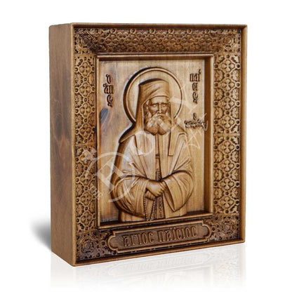 Saint Paisios of Mount Athos icon Handmade Wood Hand Carved Greek Orthodox icon St Paisios Athonite Byzantine art wall hanging on wood plaque, religious gift - TheHolyArt