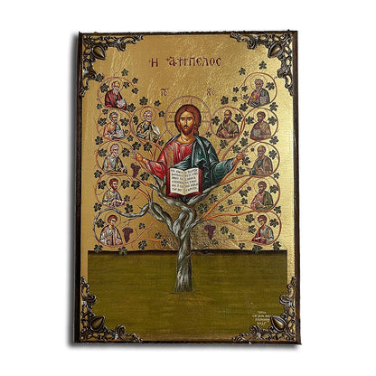 Christ the True Vine Greek Orthodox serigraphy icon on wood with metal corners - TheHolyArt