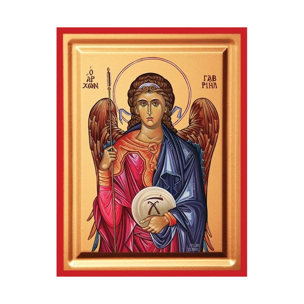 Archangel Gabriel Serigraphy Icon - Carved Wood