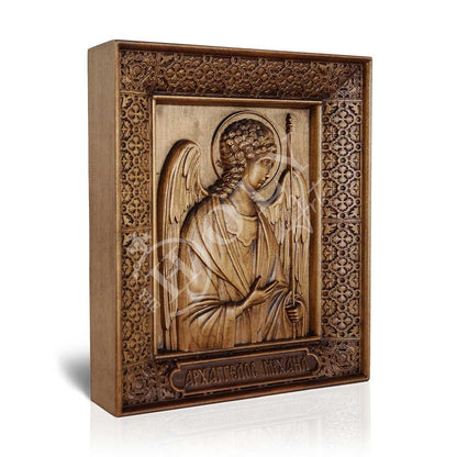 Archangel Michael icon, Handmade Greek Orthodox icon of St Michael, Hand Carved Byzantine art wall hanging on wood plaque religious icon, religious gift - TheHolyArt