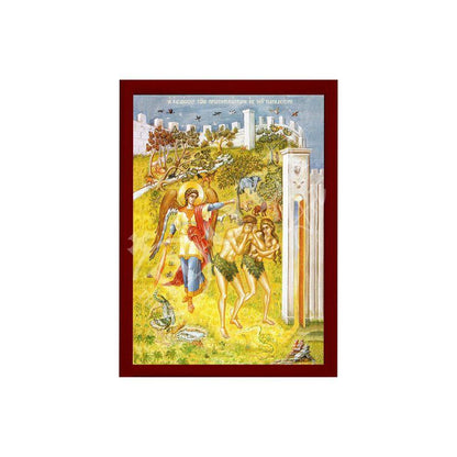 The Fall of Adam & Eve icon, Handmade Greek Orthodox icon Adam Eve sent out of Garden Byzantine religious art wall hanging on wood plaque - TheHolyArt