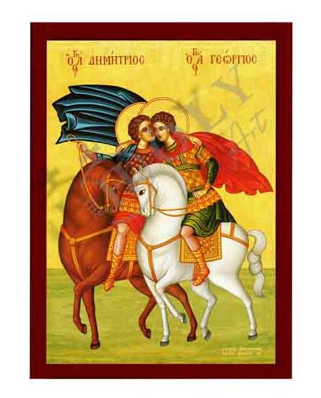 Saint George & Saint Demetrius icon, Handmade Greek Orthodox icon of St George, Byzantine art wall hanging icon wood plaque, religious decor TheHolyArt