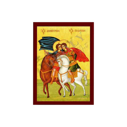 Saint George & Saint Demetrius icon, Handmade Greek Orthodox icon of St George, Byzantine art wall hanging icon wood plaque, religious decor - TheHolyArt
